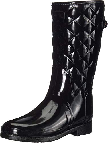 Hunter Footwear Women's Refined Short Quilted Gloss Rain Boot, Black, 6