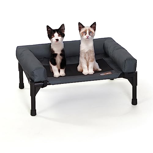K&H Pet Products Bolster Dog Cot Cooling Indoor/Outdoor Elevated Dog Bed Hammock with Removable Bolsters, Washable Mesh Cover, Raised Camping Dog Bed for Small Dogs or Cats - Charcoal Small 17' X 22'