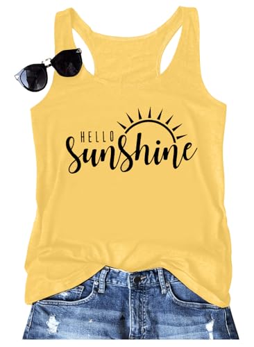 Hello Sunshine Women's Sleeveless Graphic Tank Tops, Yellow, Medium