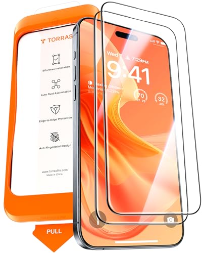 TORRAS Top-Notch Diamond Shield for iPhone 15 Pro Max Screen Protector [ 9H+ Military-Grade Protection] Unbreakable Shatterproof Tempered Glass for iPhone 15 ProMax Full Coverage Screen Protector,