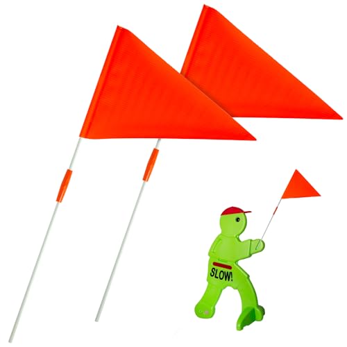 IMPRESA [2 Pack] Safety Flags with Pole for Step2 Step Kid Alert Slow Down Signs for Neighborhoods - 2 Orange Safety Flag Warning Signs & Poles - Replacement Pieces for Kids at Play Signs for Street