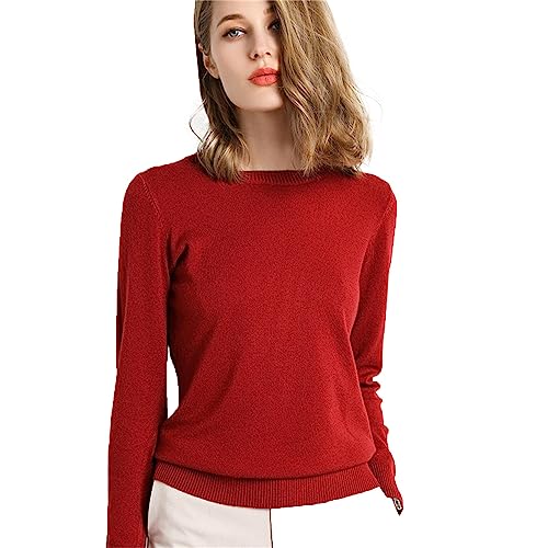 BLUBUKLKUN Lightning Deals Sweaters for Women Cable Knit New Round Neck Long Sleeve Loose Pullover Solid Knit Bottom Shirt Soft Sweater (Wine, L)