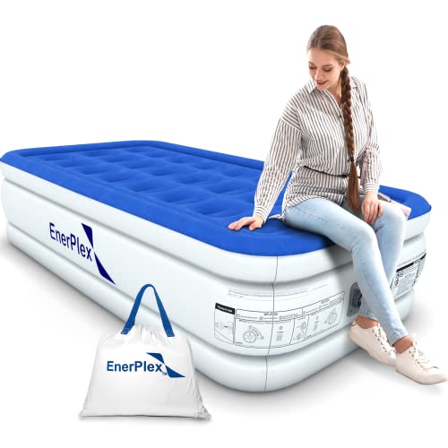 EnerPlex Twin Air Mattress with Built-in Pump - 13 Inch Double Height Inflatable Mattress for Camping, Home & Portable Travel - Durable Blow Up Bed with Dual Pump - Easy to Inflate/Quick Set UP﻿