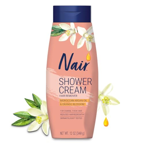 NAIR Shower Cream Hair Remover with Moroccan Argan Oil and Orange Blossom, Body Hair Removal Cream for Women, 12 oz