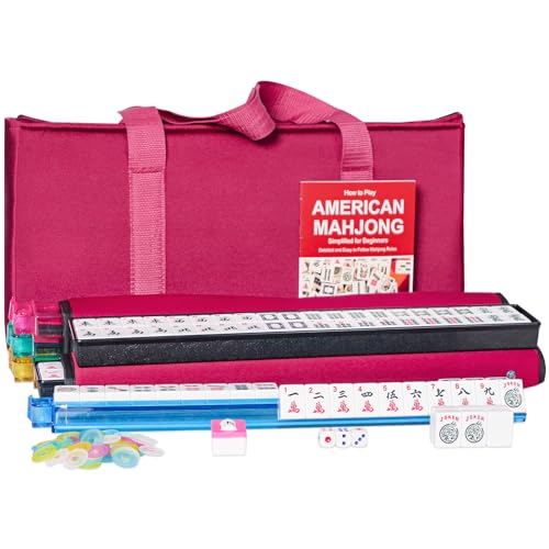 ZGME American Mahjong Set,166 Premium White Tiles with Red Soft Bag and Accessories,4 All-in-One Mahjong Racks with Pushers,Complete Western Mah Jongg,Mah-Jongg,Ma Jong Set