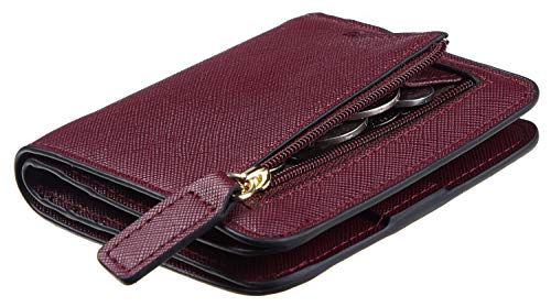 Toughergun Womens Rfid Blocking Small Compact Bifold Leather Pocket Wallet Ladies Mini Purse with ID Window (CH Wine Red)