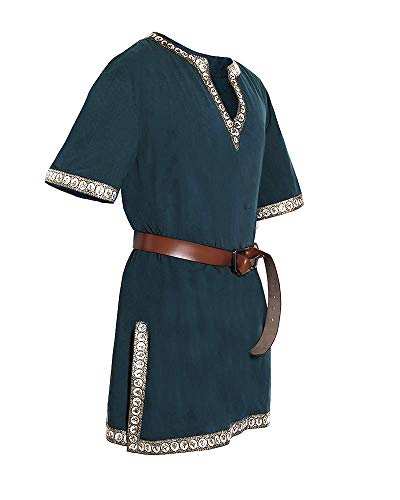 Mens Medieval Knight Tunic Renaissance Mercenary Scottish Costume Warrior LARP Halloween Tops Green