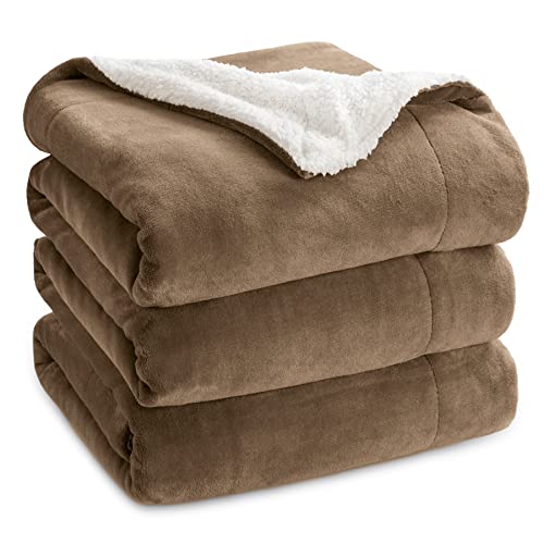 Bedsure Sherpa Fleece Queen Size Blankets for Bed - Thick and Warm Blanket for Winter, Soft and Fuzzy Fall Blanket Queen Size, Camel, 90x90 Inches