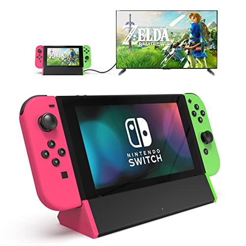 SiWiQU TV Dock Station for Nintendo Switch/Switch OLED, Portable TV Docking Station Replacement with 4K HDMI Adapter/Type C Port/USB Port for Official Nintendo Switch (Pink + Green)