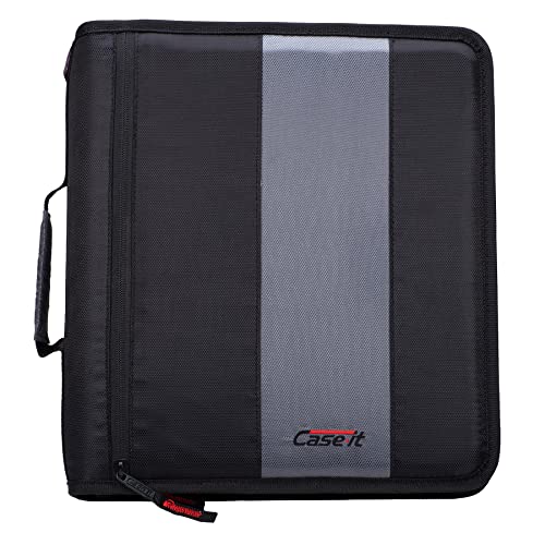 Case-It The Classic Zipper Binder - 2 Inch O-Rings - Multiple Pockets - 800 Sheet Capacity - Comes with Shoulder Strap - Jet Black D-251