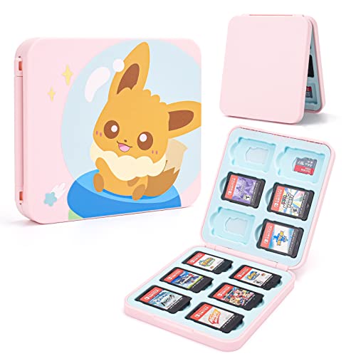 DLseego Cute Fox Game Case for Switch Lite/Switch/Switch OLED, 12 Slots Game Cards Holder and 12 Micro SD Card Slots, Portable Game Card Storage Cartridge Box