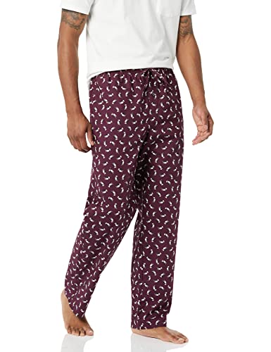 Amazon Essentials Men's Straight-Fit Woven Pajama Pant, Burgundy Puffin, Large