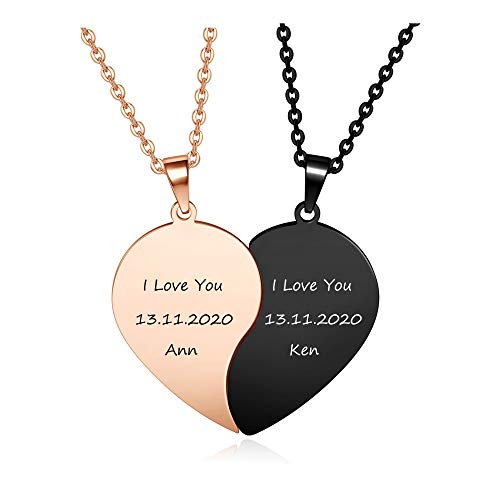 Zysta Customized Heart Puzzle Matching Necklaces for Couples Boyfriend Girlfriend Women Men Yinyang Couples Necklace Pendant Engraved Stainless Steel Yinyang Pendant Jewelry Gift Set