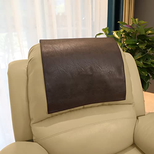 AmazeCov Non Slip Headrest Cover for Furniture Slipcovers,Faux Leather Headrest Protector for Recline Chair Vinyl Head Protector for Sofa,Theater Seat Cover for Home & Office 17x27 in, Chocolate