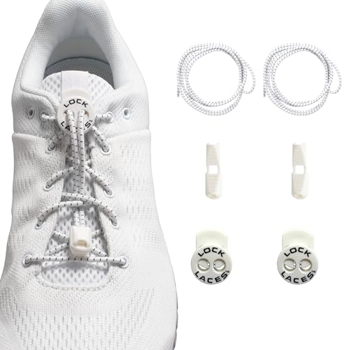 Sammons Preston Lock Laces, White, Strong Elastic No-Tie Shoelaces with Locking Device, Make Any Lace-Up Footwear Into Slip On Shoes