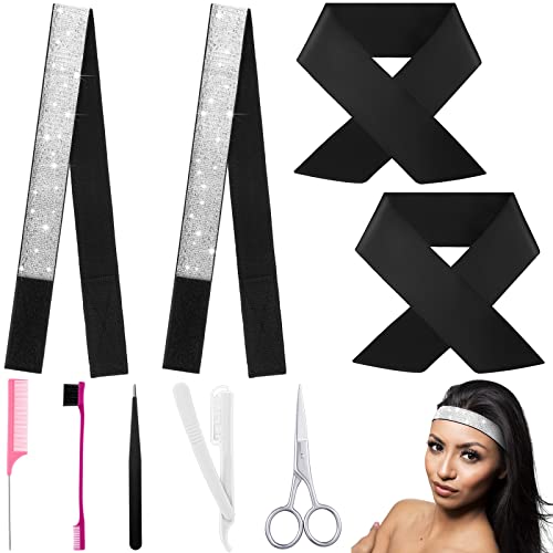 MTLEE 9 Pcs Wig Kit for Lace Front for Beginners Elastic Band for Wigs Non Slip Edge Laying Scarf with Eyebrow Trimmer Edge Brushes Mini Scissors for Hair Closure Frontal Wigs Styling Tools Set