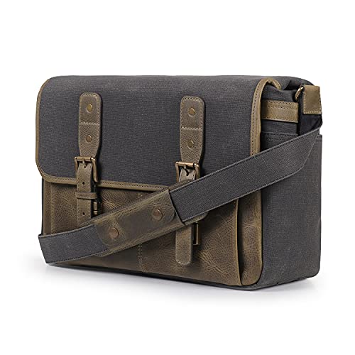 MegaGear Italian Leather Messenger Bag, Lightweight Unisex Business Briefcase Satchel Portfolio, Multi Compartment, Khaki Green