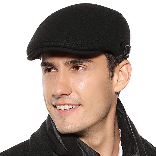 Sumolux Mens Newsboy Cap Winter Beret Hat Cabbie Flat Cap Black