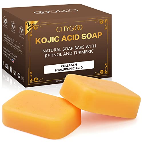CITYGOO Kojic Acid Soap, Dark Spot Corrector, Dark Spot Remover For Soap Bars with Retinol, Collagen, Hyaluronic Acid, Exfoliating & Nourishing(2 Pack)