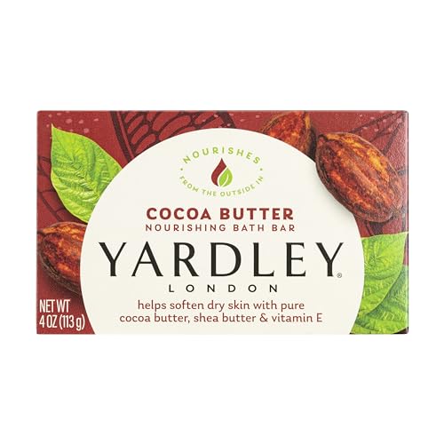 Yardley London Nourishing Bath Soap Bar Cocoa Butter, Helps Soften Dry Skin with Pure Cocoa Butter, Shea Butter & Vitamin E, 4.0 oz Bath Bar, 1 Soap Bar
