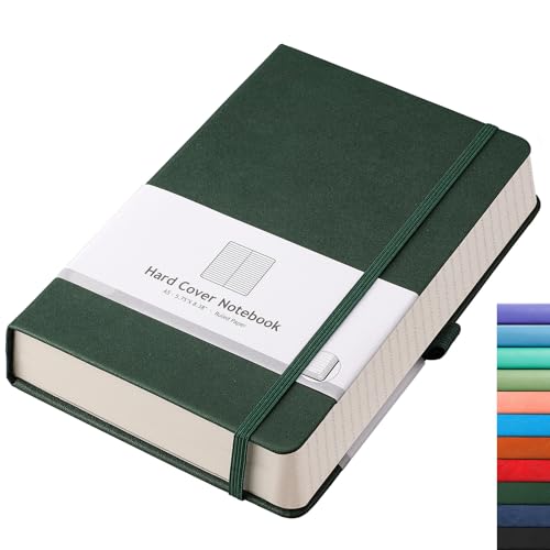 AHGXG Lined Journal Notebook - 320 Numbered Pages Thick Journal for Writing A5 College Ruled Notebook, 100gsm Lined Paper, Leather Hardcover, for Women Men Work Office School, 5.75'' X 8.38''-Green