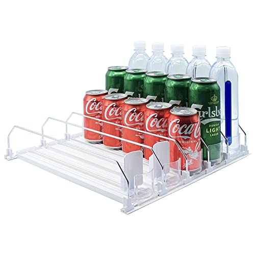 Drink Organizer for Fridge-White Automatic Pusher Glide,12oz 16oz 20oz-Soda Dispenser for Fridge-Holds up to 25 Cans