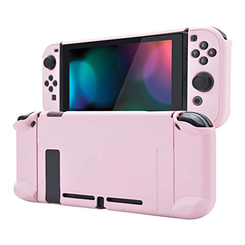 eXtremeRate PlayVital Back Cover for Nintendo Switch Console, NS Joycon Handheld Separable Protector Hard Shell, Dockable Protective Case for Nintendo Switch - Cherry Blossoms Pink