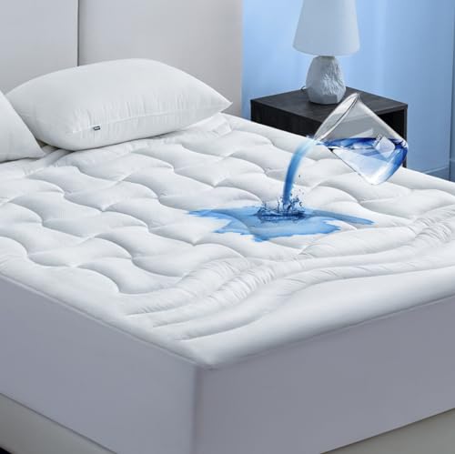 Bedsure Queen Waterproof Mattress Pad - Thick Quilted Fitted Mattress Protector with 8-21' Deep Pocket, Soft Mattress Topper for Queen Size Bed, Breathable Mattress Cover Padded, 60x80 Inches, White