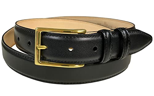 Adam Gold Men's Genuine Italian Calfskin Leather Dress Belt 1-1/8'(30mm) Wide Polished Buckle (Smooth Black, 36)