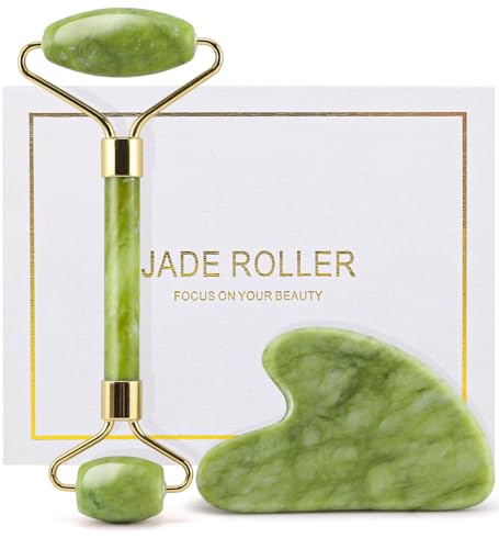 huefull Gua Sha Facial Tools & Jade Roller Set for Skin Care, Reduce Puffiness and Improve Wrinkles, Guasha Tool for Face, Gua Sha Stone Self Care Gift for Woman Man