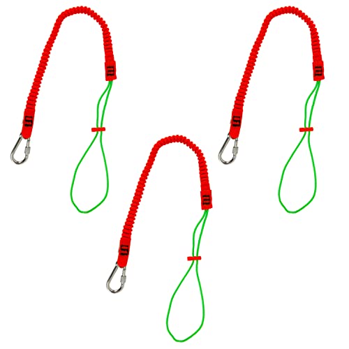 Malta Dynamics Tool Tether Lanyard with Carabiner Attachment, 53' Expansion, Adjustable Loop End (3 Pack)