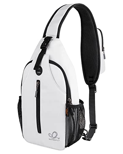 WATERFLY Crossbody Sling Backpack Sling Bag Travel Hiking Chest Bag Daypack (White-Black)