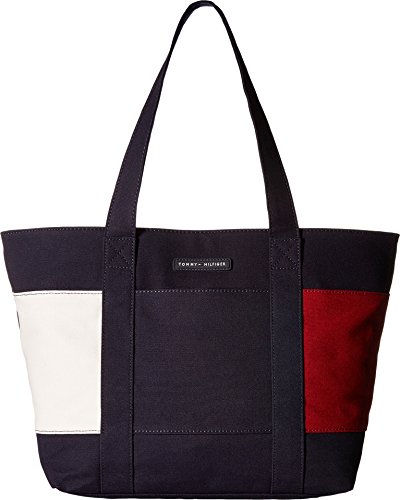 Tommy Hilfiger womens Canvas Tote Shoulder Handbag, Navy, One Size US