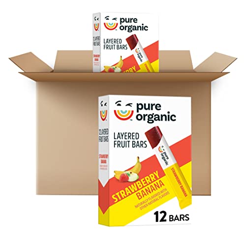 Pure Organic Layered Fruit Bars, Strawberry Banana, Gluten Free, Vegan Fruit Snacks (2 Boxes, 24 Bars)