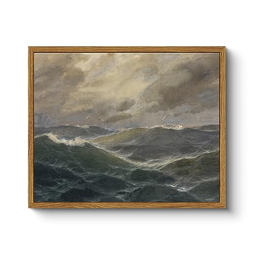 ARPEOTCY Ocean Framed Wall Art, Roaring Sea Wave Living Room Art Decor Aesthetic, 9x11 Inch Canvas Art, Nautical Explore Vintage Wall Decor for Bedroom Bathroom, Office Landscape Paintings Gifts