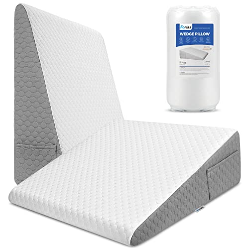 Forias 7.5' Wedge Pillow for Sleeping Bed Wedge Pillow for After Surgery Triangle Elevated Pillow Wedge for Acid Reflux Gerd Snoring Back Pain, Air Layer Removable Machine Wash Cover | Memory Foam Top