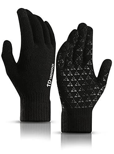 TRENDOUX Winter Touchscreen Driving Gloves - Thermal Liners, Elastic Cuffs - Soft Knit Material - Cold Weather - Black, XL