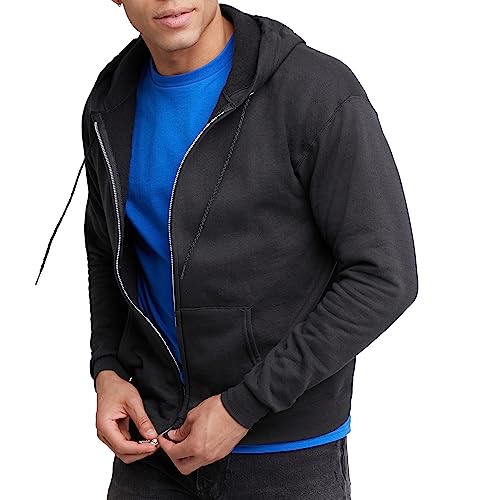 Hanes Mens Hoodie, Ecosmart Fleece Full-zip Zip-up Hooded Sweatshirt For Athletic-hoodies, Black, X-Large US