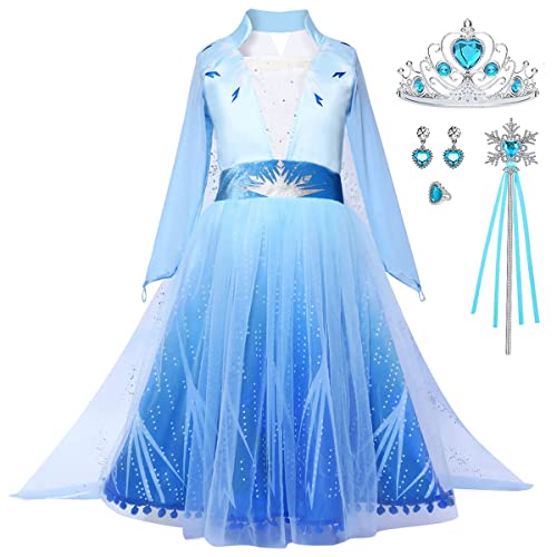 Luzlen Princess Costumes for Little Girls Halloween Party Cosplay Dress Up with Accessories Blue, 4-5 Years(Label 120)