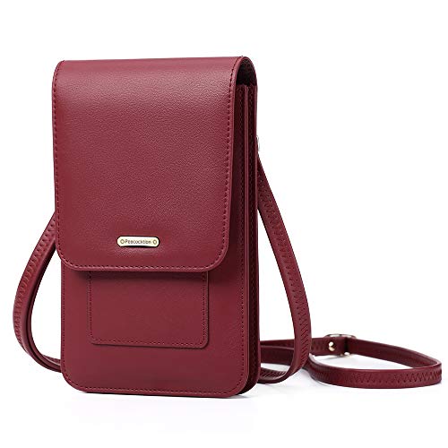 Peacocktion Small Crossbody Cell Phone Bag for Women, Leather Shoulder Bag Card Holder Phone Wallet Purse (Red)