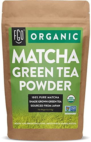 FGO Organic Matcha Green Tea Powder, Japanese Culinary Grade, Resealable Kraft Bag, 4oz, Packaging May Vary (Pack of 1)