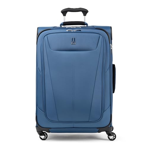 Travelpro Maxlite 5 Softside Expandable Checked Luggage with 4 Spinner Wheels, Lightweight Suitcase, Men and Women, Ensign Blue, Checked Medium 25-Inch