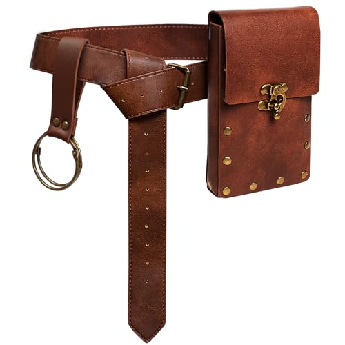 Belt Pouch Waist Bag Fanny Pack Steampunk Phone Holder Medieval Bag Leather Belt Renaissance Cosplay Costume Accessories (1-Brown)