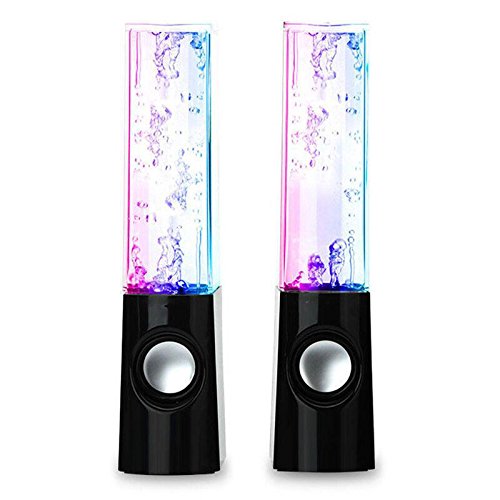 AOBOO Led Light Dancing Water Speakers Fountain Music for Desktop Laptop Computer PC (Two pcs),USB Powered Stereo Speakers 3.5mm Audio (Black,Line-in Speakers)