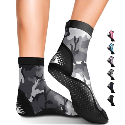 BPS 'Second Skin' Sport Skin Socks - Quick-Dry and Anti-Slip Socks - for Wet suit, Sand Playing, Tide Pooling, Scuba Diving, Wading, Fishing - High Cut Socks (Grey Camouflage, Small)