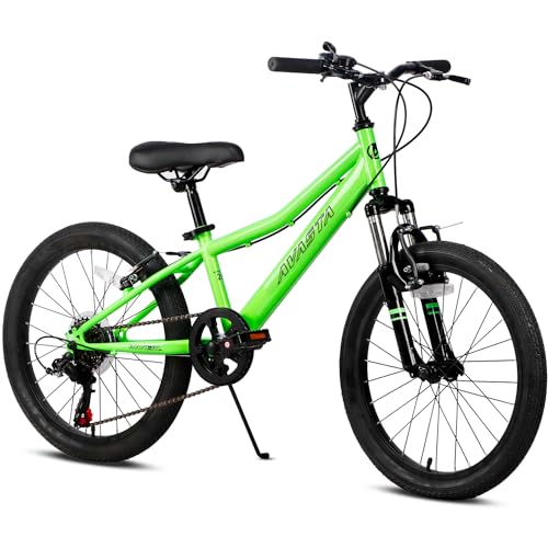 AVASTA 20'' Big Kids Mountain Bike for Age 6 7 8 9 10 11 12 Years Old Boys Girls Teen with Suspension Fork Front & Rear Dual Hand Brakes 6 Speeds Drivetrain, Green