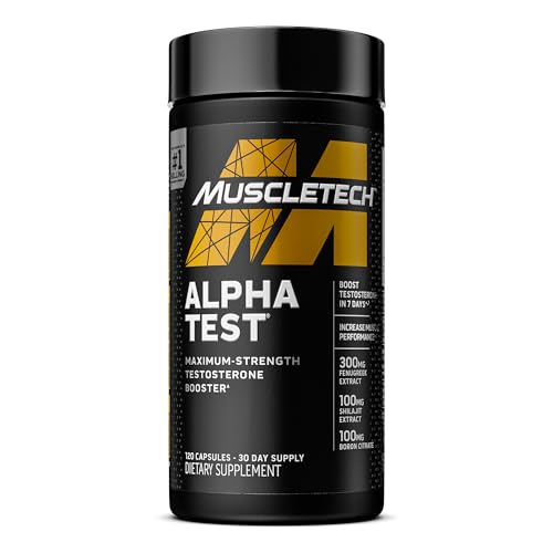 Testosterone Booster for Men, MuscleTech AlphaTest, Tribulus Terrestris & Boron Supplement , Max-Strength ATP & Test Booster, Daily Workout Supplements for Men, 120 Pills (Package May Vary)