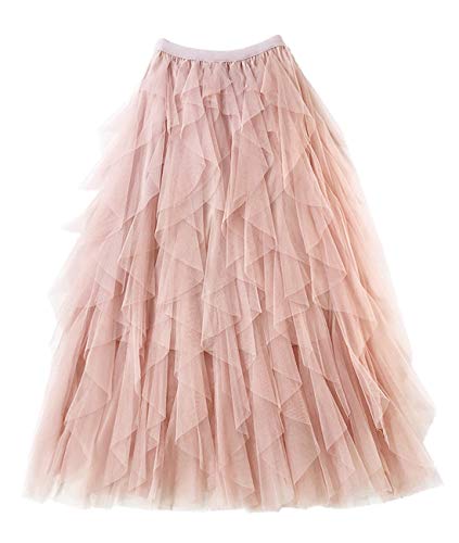 Femiserah Women's Long Rainbow A Line Tulle Tutu Skirts Tiered Skirt Petticoat（One Size, Tulle Pink