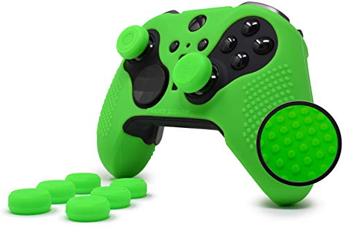 Elite Series 2 Studded Grip Skin for Xbox One Elite Series 2 Controller (NOT for Series X/S/Elite 1) by Foamy Lizard - Sweat Free Silicone w/Flat Top Anti-Slip Studs + 8 QSX-Elite Thumb Grips (Green)