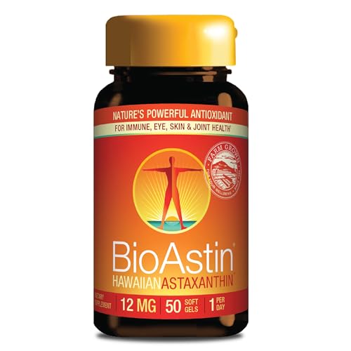 NUTREX HAWAII BioAstin Hawaiian Astaxanthin - 12mg, 50 Softgels - Farm-Direct Premium Antioxidant Supplement to Support Eye, Skin, Joint & Immune System Health - Non-GMO & Gluten-Free